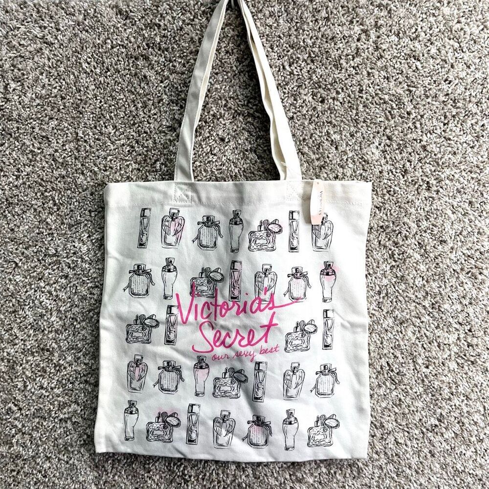 Victoria’s Secret Our Sexy Best Perfume Bottle Print Canvas Tote Bag NWT
